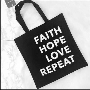 NWT Faith Hope Love Repeat Black Canvas Tote Bag